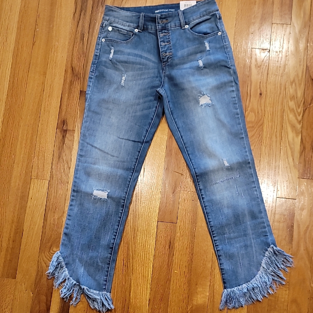 INC International Concepts Distressed Blue Cropped Jeans